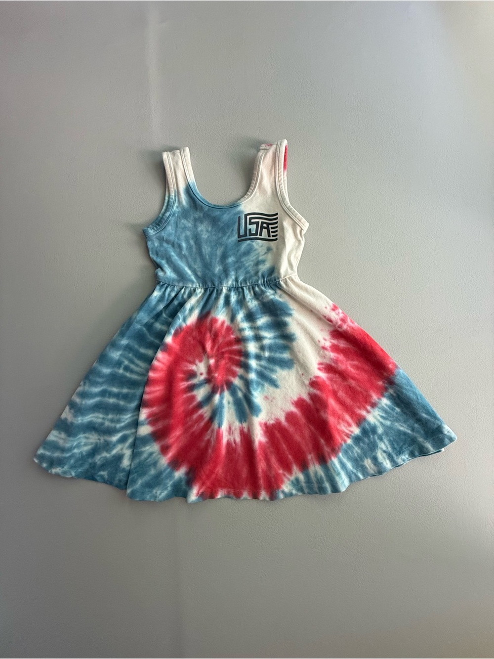 Rags to Raches USA American Flag Tie Dye Swing Twirl Dress size 3/4 3T 4T